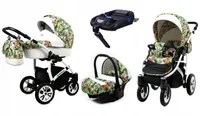 BabyLux® Tropical | 4in1 Kinderwagen Bambimo | Tropical Flowers | Kombikinderwagen | Kinderwagenset