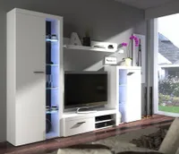 Wohnwand Wohnzimmer-Set Medienwand RUMBA weiß - Vitrine / Standschrank / TV Lowboard / Wandregal