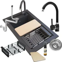 Granitspüle Abflusshahn Siphon Schwarz Set