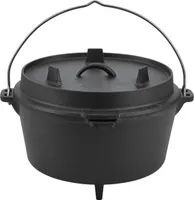 STADO | Dutch Oven Set | Gusseisen | Schwarz | 13,6 Liter | BBQ | Gusstopf | Feuertopf | Schmortopf | Kochtopf | Deckelheber | Edelstahluntersetzer