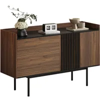 Sideboard Klassischer Schrank Grifflose Kommode mit 2 Schranktüren, 2 Schubladen, Verstellbarer Einlegeboden, Rückprallstellsetzung, WalnussSchwarz