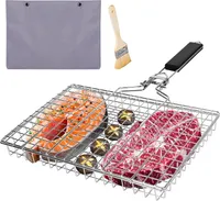 Upgrade Vertiefen Faltbarer BBQ Grillkorb Fischbräter, Fisch Grillkorb, Faltbare Grillkorb aus Edelstahl mit Griff, tragbares Outdoor-Camping-Grillgestell für Grillgemüse, Grillwerkzeuge