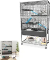 UISEBRT Mobiler Kleintierkäfig Kaninchenstall für Außen, Zweistöckig, 88x48x150cm, Mit Klettermöglichkeiten und Schubladenwanne