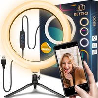 LED Ringlicht Kit 10" Ringlampe Dimmbar Ringleuchte mit Verstellbarer Stativ und Fernbedienung Handyhalter 11 Helligkeitsmodi 3 Lichtmodi Retoo