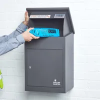 SMART PARCEL BOX™ Wand-Paketkasten Paketbox Paketbriefkasten Postkaten, Entnahme vorne, Grau