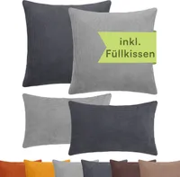 Selfitex 4er Set Cord Kissen inkl. Füllkissen, samtig weich und dekorativ, Couchkissen mit Cord Optik, Größe: 2x 50x50 + 2x 30x50, Variante: Marbella