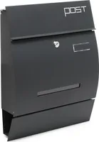 Wiltec Designer Briefkasten V4 Anthrazit 350 x 95 x 445 mm, Wandbriefkasten mit Schloss, Sichtschlitz, Namensschild und Zeitungsrolle, Postkasten aus pulverbeschichtetem Stahl