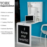 York - Klapptisch, Schreibtisch, Küchentisch, Tresen, Memoboard, Wandregal, der kleine Alleskönner mit viel Stauarum, we