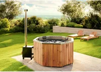 Finntherm Badefass Kopenhagen aus Thermoholz, Whirlpool, Hot Tub 200 x 200 cm, 6 Personen, inkl. Aluminium-Außenofen (35 kW), Badebottich, Sprudelbad