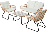 CAPRI Balkonmöbel-Set Polyrattan Sitzgruppe Outdoor 4-tlg. Gartenlounge Natur