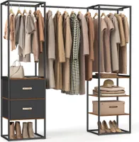 SONGMICS Kleiderständer, mit 1 ausziehbare Stange, 2 Schubladen, 4 Ablagen, hochbelastbar, platzsparend, Vintagebraun
