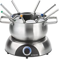 Bomann FD 2248 CB elektrický hrnec na fondue, hrnec s odnímatelnou ochranou proti stříkající vodě, sada fondue pro 8 osob s vidličkami na fondue z nerezové oceli, barevně odlišené, max. objem 1,2 litru/1400 W, nerezová ocel