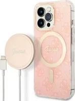 GUESS Schutzhülle für Apple iPhone 13 Pro Max Hard Case 4G Print MagSafe Cover Etui Schutzhülle Rosa