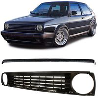 Kühlergrill ohne Emblem Schwarz mit Grillspoiler für VW Golf 2 83-91