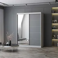 Kleiderschrank Schrank Schwebetürenschrank 150 cm Weiß/Grau mit Spiegel Vista 05