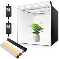 Yorbay Fotostudio Set 60 x 60 x 60cm LED-Fotobox Lichtbox Lichtwürfel Fotografie Lichtzelt inkl. 4 PVC-Hintergrundfolien (schwarz, rein weiß, warm-weiß, orange) Mehrweg
