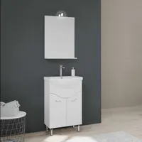 Bodenstehendes Badezimmermöbel 56,5 cm mit Waschbecken und Spiegel in Weiß.
