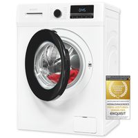 Exquisit Waschmaschine WA58014-340A weiss | Waschmaschine 8 kg | Energieeffizienz A | 16 Waschprogramme | Kindersicherung | Startzeitvorwahl | Washing machine