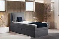 Boxspringbett Egro Mini mit Bettkasten und Kissen - Einzelbett mit Bonell-Matratze und Topper, Polsterbett (Dunkelgrau (Kronos 22), 100 x 200 cm)