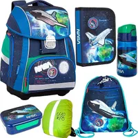 Schulranzen NASA USA Weltraum Schulranzen-Set Kinderrucksack, Federmappe, Schuhbeutel, Trinkflasche, Brotdose, Regenschutz Motivdruck NASA 6-teilig