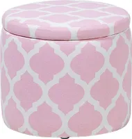 BELIANI Sitzhocker Rosa Weiß Baumwolle Stoff 30 cm Modern Rund Trendy Elegant Praktisch Stauraum Wohnzimmer