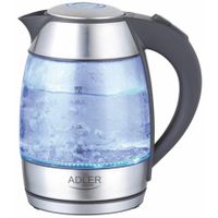 Adler Glas Wasserkocher | Edelstahl Wasserkocher | Design Wasserkocher | Water Kettle | Wasserkessel | 100% BPA-Frei | 1,8 L | 2000 Watt | Mit blauer LED Innenbeleuchtung |