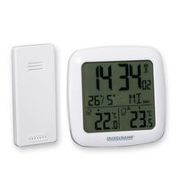 Fackelmann digitaler Funk-Thermometer mit Funkuhr Tecno, kabellose Funkwetterstation, Innen- und Außentemperaturanzeige, Display mit Wetteranzeige und Kalender (Farbe: Weiß)