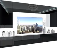 BELINI Wohnwand Vollausstattung Wohnzimmer-Set Moderne Schrankwand mit LED-Beleuchtung Weiß Glänzend Anbauwand TV-Schrank Schwarz Glänzend