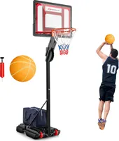 COSTWAY Basketballständer 105-260 cm höhenverstellbar, Basketballkorb mit Ständer, Gewichtssack, 2 Rädern, Basketball & Pumpe, für Kinder Jugendliche