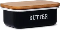 Theo&Cleo Butterdose mit Holzdeckel, Butterglocke für 250 g Butter, Multi-Funktion Butter Dish, Edlem & Nachhaltigem Bambusdeckel (Schwarz)