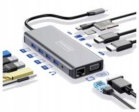 ADAPTER HUB 12in1 USB-C Multiport-Doc 2x HDMI VGA USB Buchse SD LAN