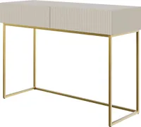 Selsey VELDIO - toaletní stolek se dvěma zásuvkami a zlatým kovovým rámem, šedobéžová taupe, 110 cm