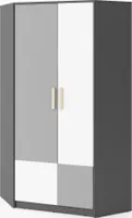 Furniture24 Eckkleiderschrank POK P01, Eckschrank, 2 TürigerDrehtürenschrank mit 2 Kleiderstangen und 8 Einlegeboden