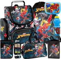 7tlg Spiderman Schulranzen set Rucksack Federtasche Sportbeutel Trinkflasche Brotdose Reisetasche  Brieftasche