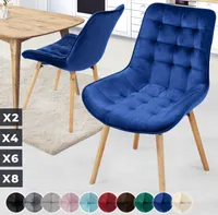 MIADOMODO® Esszimmerstühle - Blau, 2er Set, Sitzfläche aus Samt, Gepolstert, Gesteppt, Beine aus Buchenholz, mit Rückenlehne - Polsterstuhl