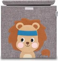 Lifeney Aufbewahrungsbox Kinder mit Deckel I Niedliche Spielzeugkiste I Aufbewahrungsboxen für Kinderzimmer I Faltbox für Spielzeugaufbewahrung I Aufbewahrungskorb Kinder (Grau Löwe)
