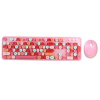 Mofii süßes kabelloses Retro-Punk-Tastatur- und Mausset, 104-Tasten-Tastatur/2,4-G-Funkübertragung/USB-Plug-and-Play/ergonomisches Design, Rosa