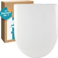 Calmwaters® Antibakterieller WC Sitz für Keramag Renova Nr. 1, Toilettensitz mit Absenkautomatik, Duroplast Toilettendeckel, überlappende D-Form, Edelstahlscharnier, Klodeckel, Weiß, 26ZZ3550