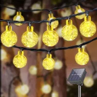 LQWELL® Solar Lichterkette Aussen 3M 10LED 8 Modi für Innen und Aussen Kettenlicht Kristall Kugeln IP44 Lichterkette Garten wasserdicht (Warmweiß)
