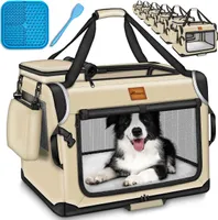 TRESKO® Hundebox faltbar Beige (XXXL 102x69x69cm) inkl. Leckmatte, Spatel & Reflektoren | Transportbox für Hunde und Katzen | Hundetransportbox für kleine & große Hunde | Hundetasche robust