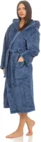 ETÉREA® Bademantel Damen & Herren flauschig aus Kuschelfleece [MIT KAPUZE] - Sauna Bademantel Mustique - Bathrobe Women - Saunamantel Uni flauschig, weich & trocknet schnell - Marine Größe L