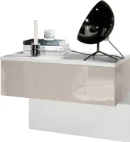 Vladon Nachttisch Sleep,  Germany, Nachttischschrank mit Schublade zur Wandmontage, Weiß matt/Sandgrau Hochglanz (60 x 46 x 35 cm)