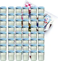 48er Set Sturzglas 435 ml Marmeladenglas Einmachglas To 82 blau karierter Deckel incl. Rezeptheft