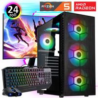 Gaming PC Komplett-Set AMD Ryzen 5 4600G - Radeon VEGA - 500GB M.2 NVMe SSD - 32GB DDR4 - Windows 11 Pro - W-LAN - Cooler Master 24" TFT - Tastatur/Maus - RGB Tower