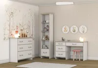 Kinderzimmer-Set Jugendzimmer Kommode Schreibtisch Regal Weiß/Weiß Seilgriffe Kosmo 02