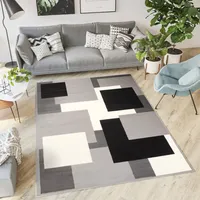 Koberec obývacia izba spálňa krátky vlas moderný dizajn sivá biela čierna štvorcová kontrola jedáleň kuchyňa ÖKOTEX 250 x 300 cm