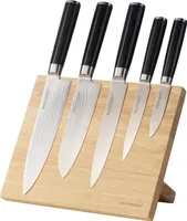 Echtwerk Damastmesser Set, 6-tlg., mit Magnet-Messerblock, Damast Messer, Kochmesser, Küchenmesser, Damaststahl, Silber / Schwarz, EW-DM-0322-1