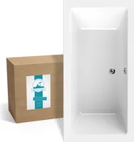 Calmwaters® Rechteck-Badewanne 190x90 cm, Acrylwanne Modern Square 2, Duo-Badewanne für zwei Personen, ergonomische Körperformbadewanne, Maße 190 x 90 cm, Rechteckbadewanne Weiß, 02SL3322