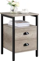 Yaheetech Nachttisch, Nachtkommode, Beistelltisch, Nachtschrank mit Schubladen und Ablage, rustikale Holzoptik, Akzentmöbel, Metallbeine, stabil, Industrie-Design, Grau