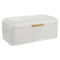 Orion Brotkasten Brotdose Küchenbehälter zur Brotlagerung weiß aus Metall mit Bambusgriff WHITELINE 42x24x16,5 cm